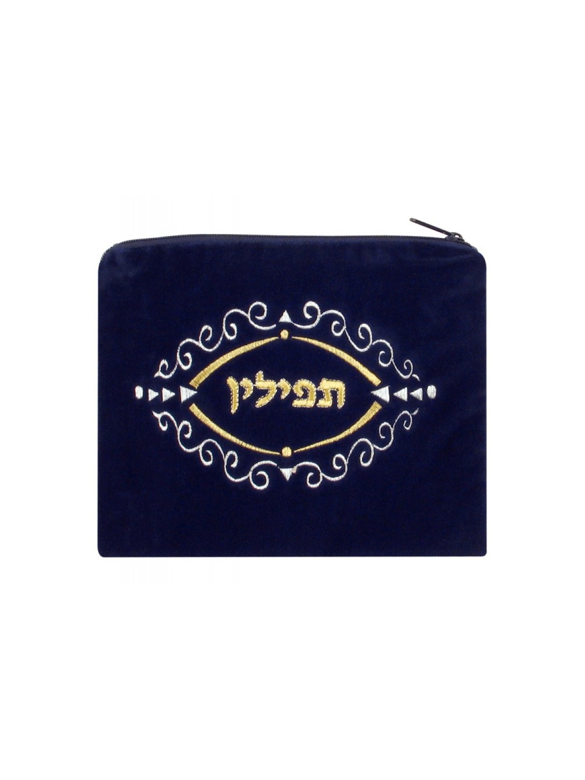 תיק תפילין קטיפה כחול כהה רקמת... | תיקים ומנשאים לתפילין